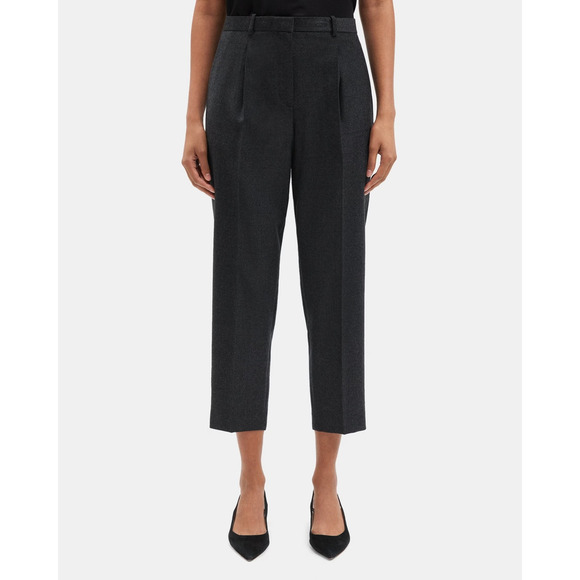 Theory Pleat Treeca Pant Sleek Flannel 2 Wool Charcoal New Melange NWT  12 - Picture 1 of 13
